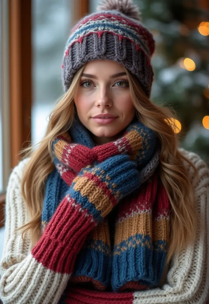 30 Cozy Winter Styles with Crochet Scarf Pattern Free Step Photos - 17. Patterned Striped Scarf