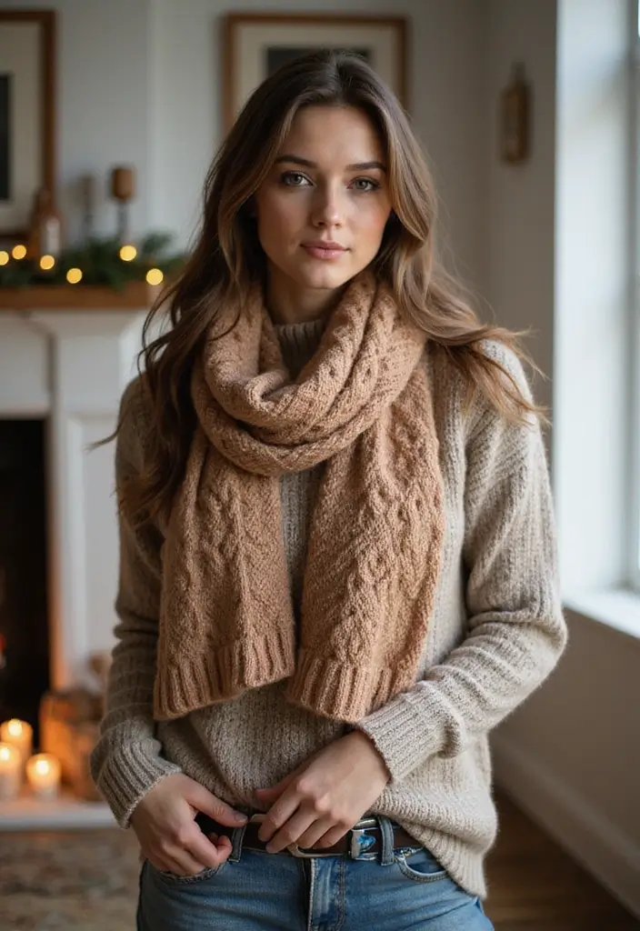 30 Cozy Winter Styles with Crochet Scarf Pattern Free Step Photos - 18. Cozy Shell Stitch Scarf