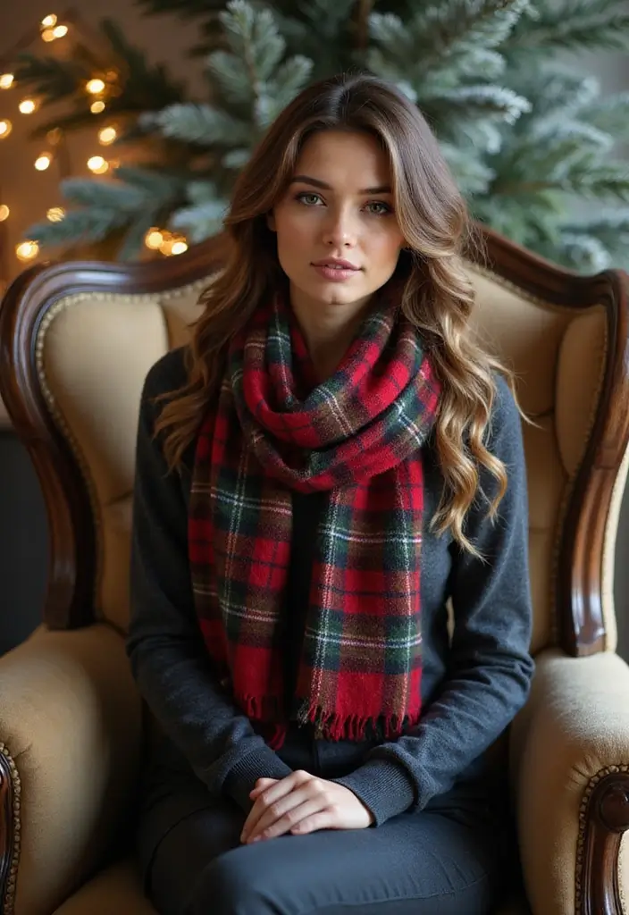 30 Cozy Winter Styles with Crochet Scarf Pattern Free Step Photos - 23. Tartan Scarf