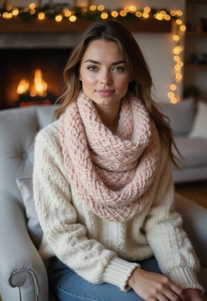 30 Cozy Winter Styles with Crochet Scarf Pattern Free Step Photos - 28. Textured Puff Stitch Scarf