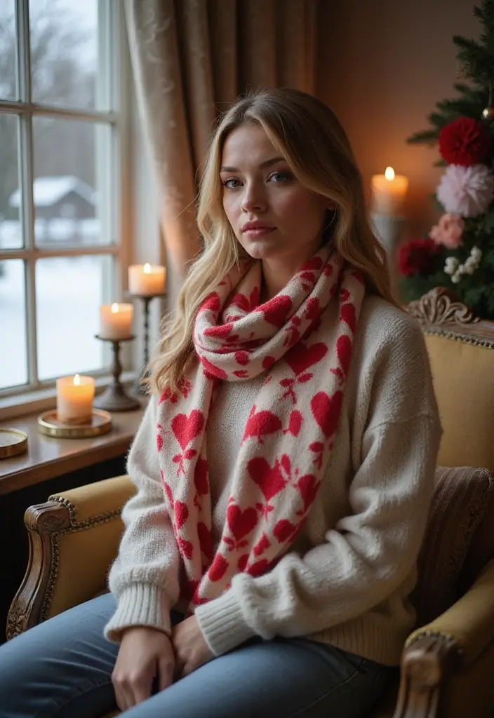 30 Cozy Winter Styles with Crochet Scarf Pattern Free Step Photos - 29. Heart Pattern Scarf