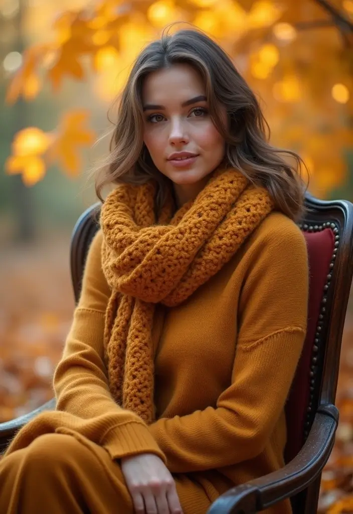 30 Cozy Winter Styles with Crochet Scarf Pattern Free Step Photos - 8. Mustard Seed Scarf