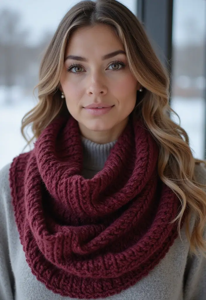 30 Cozy Winter Styles with Crochet Scarf Pattern Free Step Photos - 9. Cowl Neck Crochet Scarf