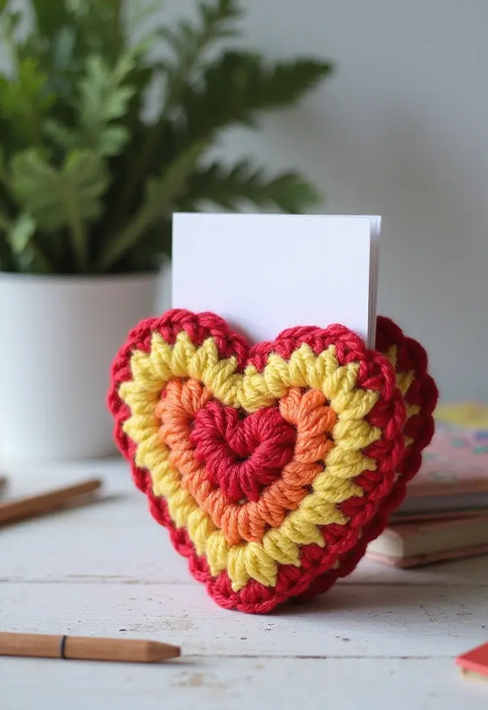 30 Creative Valentine Ideas with How to Crochet a Heart - 27. Heart Card Holders