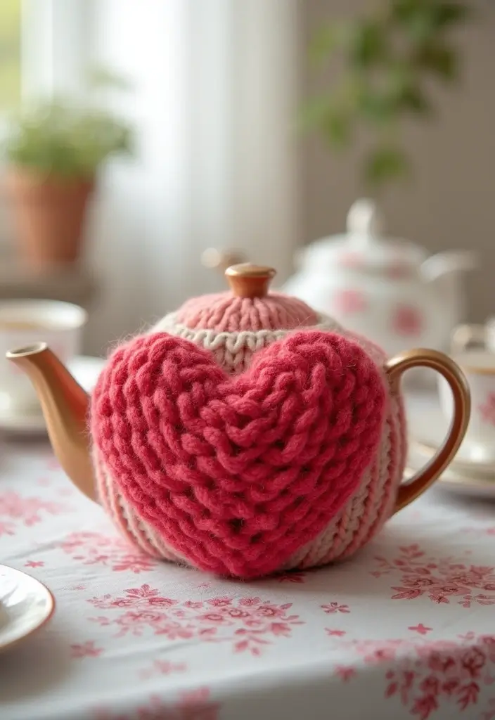30 Creative Valentine Ideas with How to Crochet a Heart - 9. Heart Tea Cozy