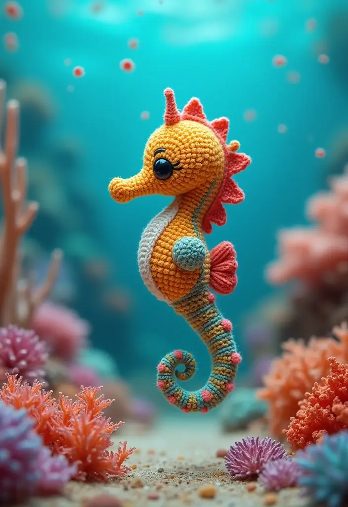 30 Cute Animal Creations: Crochet Animals Free Patterns Collection - 22. Adorable Crochet Seahorse