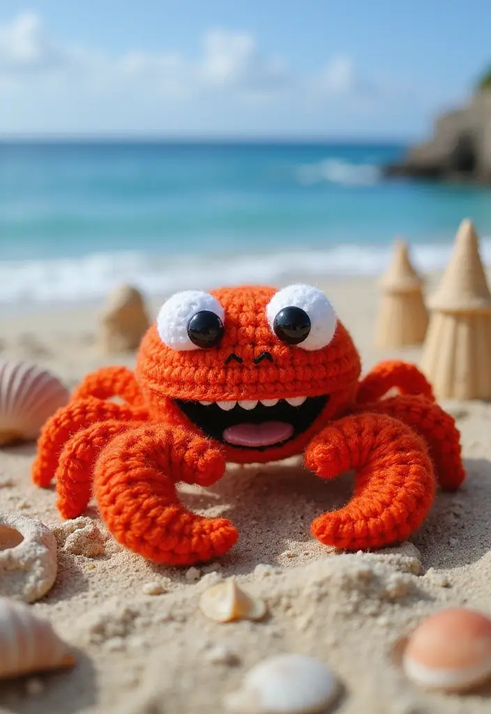 30 Cute Animal Creations: Crochet Animals Free Patterns Collection - 26. Playful Crochet Crab