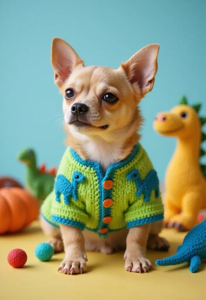 30 Cute Pet Looks: Crochet Dog Sweater Free Pattern Ideas You Can Try Today - 10. Quirky Dinosaur Sweater