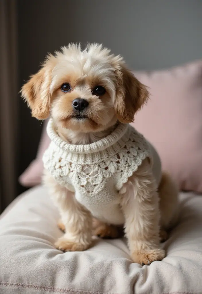 30 Cute Pet Looks: Crochet Dog Sweater Free Pattern Ideas You Can Try Today - 11. Elegant Lace Sweater