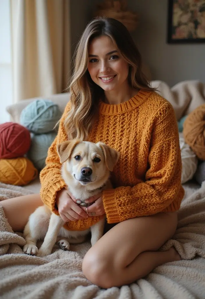 30 Cute Pet Looks: Crochet Dog Sweater Free Pattern Ideas You Can Try Today - 13. Chunky Knit Look Sweater