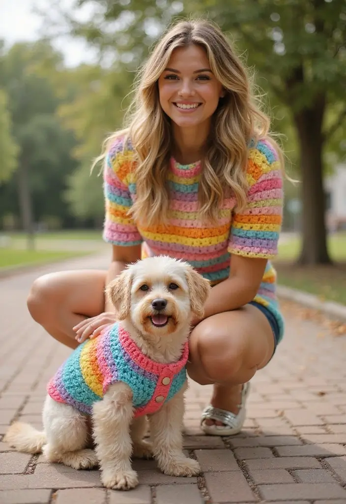 30 Cute Pet Looks: Crochet Dog Sweater Free Pattern Ideas You Can Try Today - 18. Rainbow Pom-Pom Sweater