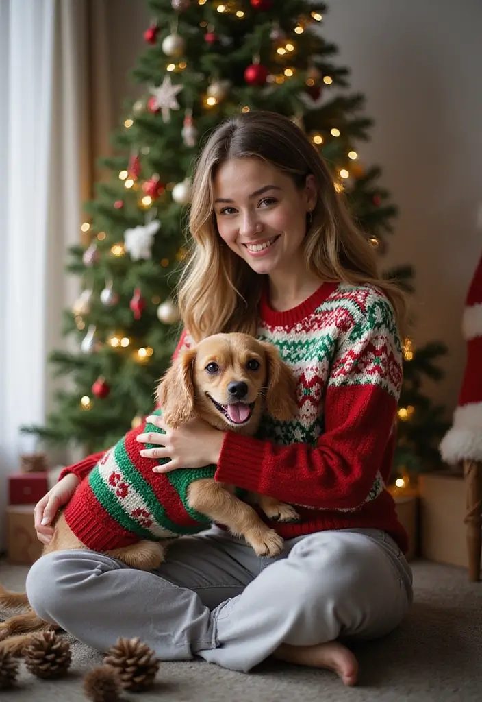 30 Cute Pet Looks: Crochet Dog Sweater Free Pattern Ideas You Can Try Today - 22. Holiday Themed Sweater