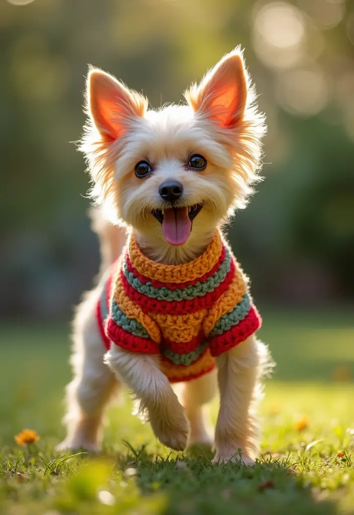 30 Cute Pet Looks: Crochet Dog Sweater Free Pattern Ideas You Can Try Today - 24. Patterned Patchwork Sweater