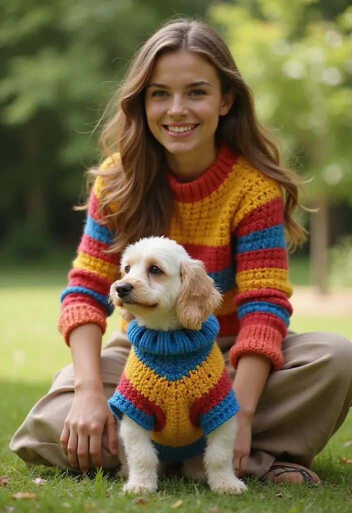 30 Cute Pet Looks: Crochet Dog Sweater Free Pattern Ideas You Can Try Today - 27. Classic Block Color Sweater