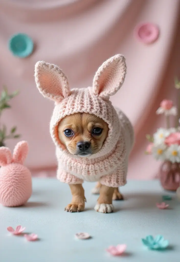 30 Cute Pet Looks: Crochet Dog Sweater Free Pattern Ideas You Can Try Today - 28. Adorable Bunny Ears Sweater