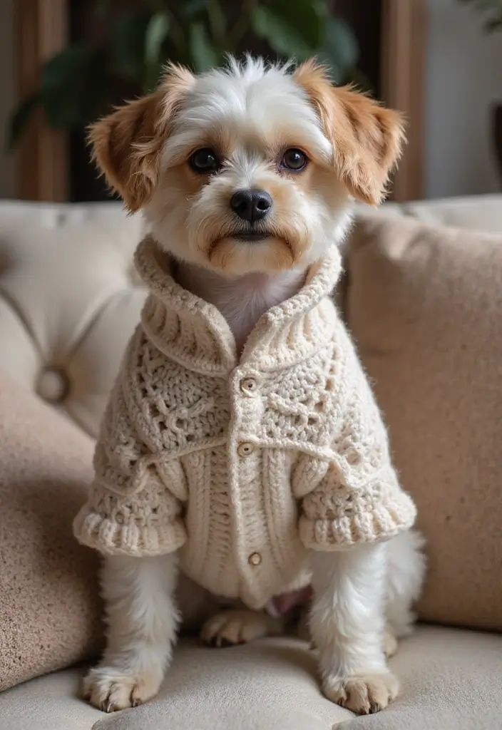 30 Cute Pet Looks: Crochet Dog Sweater Free Pattern Ideas You Can Try Today - 30. Chic Evening Wear Sweater