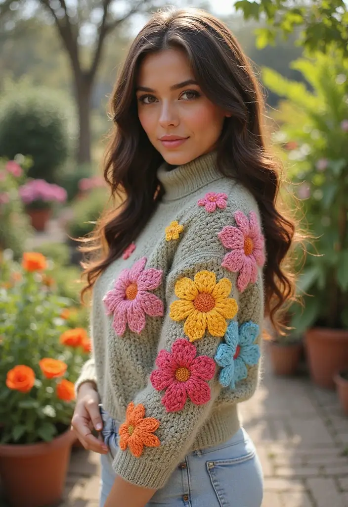 30 Cute Pet Looks: Crochet Dog Sweater Free Pattern Ideas You Can Try Today - 5. Floral Appliqué Sweater
