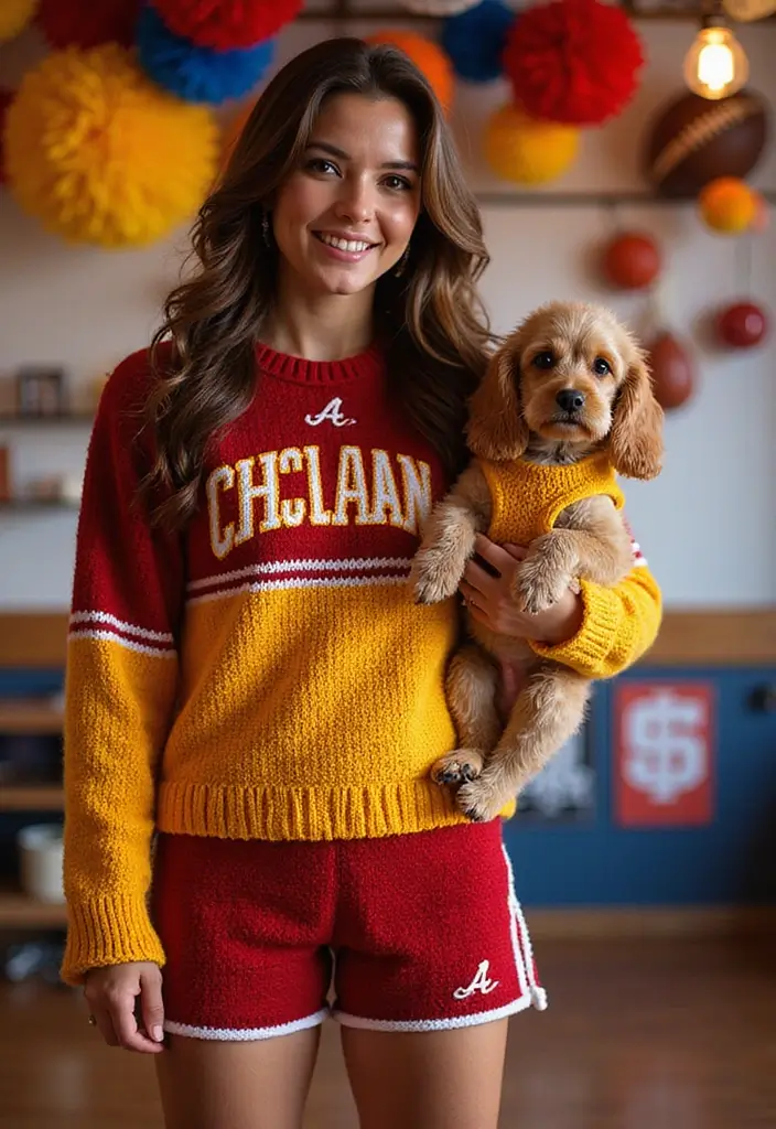 30 Cute Pet Looks: Crochet Dog Sweater Free Pattern Ideas You Can Try Today - 8. Sports Team Cheerleader Sweater