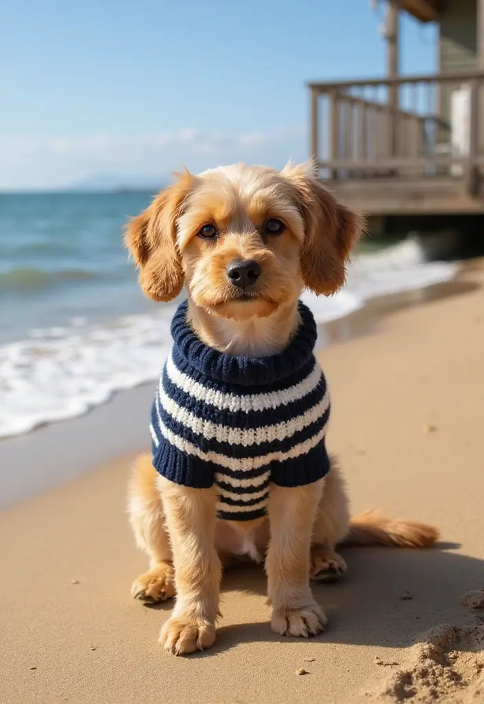 30 Cute Pet Looks: Crochet Dog Sweater Free Pattern Ideas You Can Try Today - 9. Striped Boat Neck Sweater