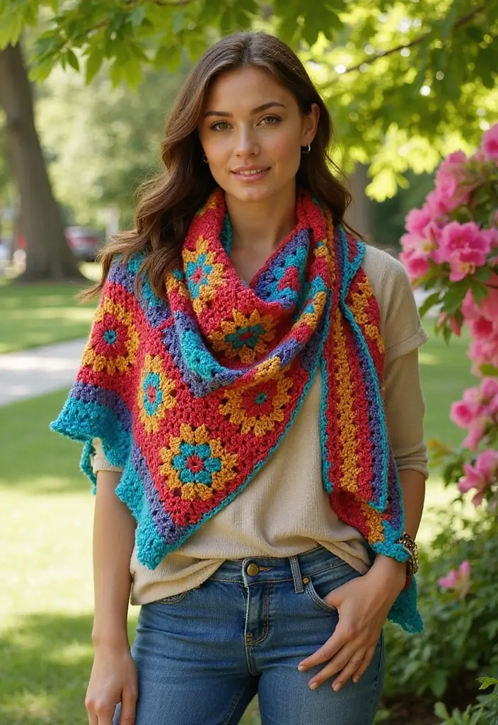 30 Elegant Shawl Designs from Crochet Shawl Pattern Free - 12. The Granny Square Shawl
