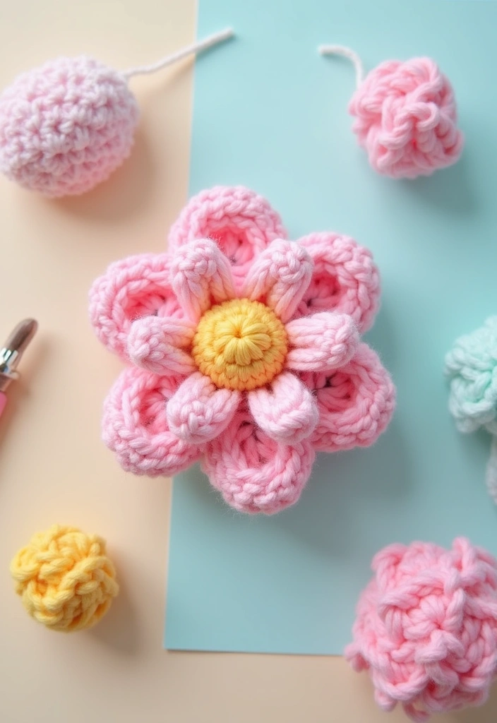 30 Gorgeous Floral Tutorials: How to Crochet a Flower Step-by-Step Photos - 11. Cozy Cotton Candy Flower