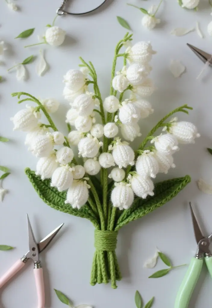 30 Gorgeous Floral Tutorials: How to Crochet a Flower Step-by-Step Photos - 14. Delicate Lily of the Valley