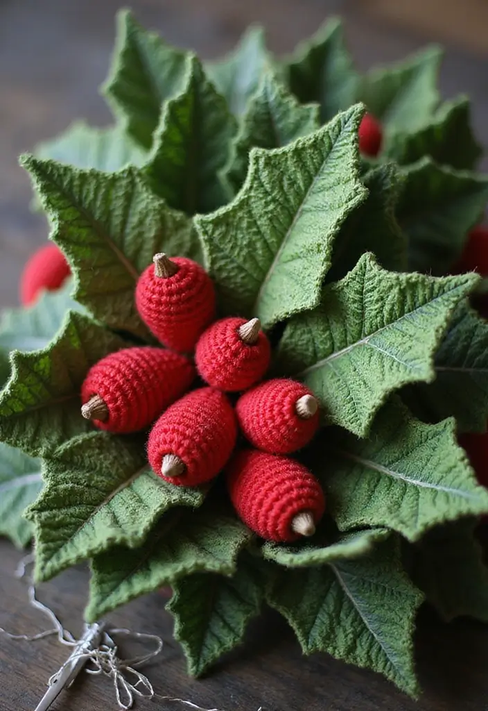 30 Gorgeous Floral Tutorials: How to Crochet a Flower Step-by-Step Photos - 15. Festive Holly Berries