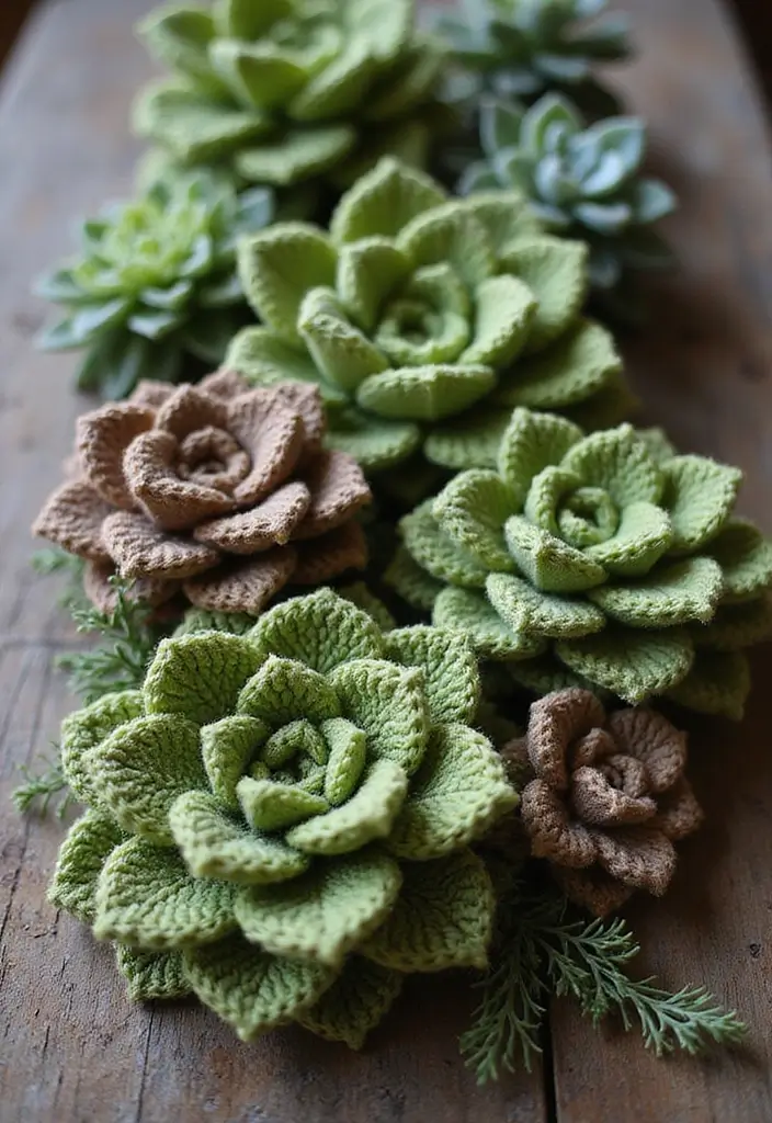 30 Gorgeous Floral Tutorials: How to Crochet a Flower Step-by-Step Photos - 19. Earthy Succulent Flower
