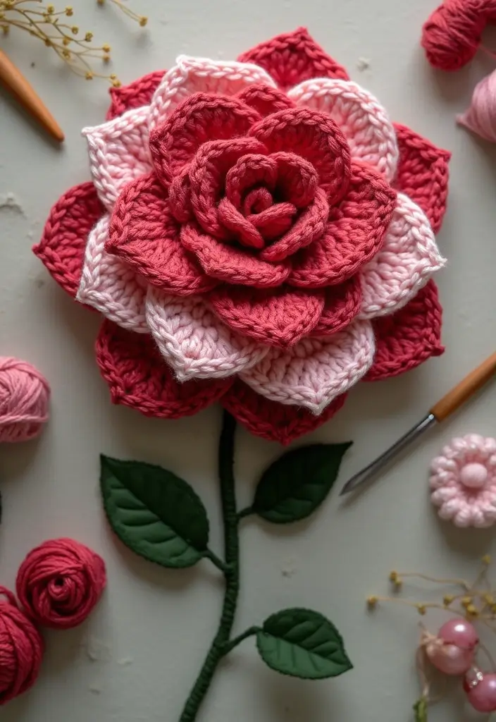 30 Gorgeous Floral Tutorials: How to Crochet a Flower Step-by-Step Photos - 2. Elegant Rose Pattern