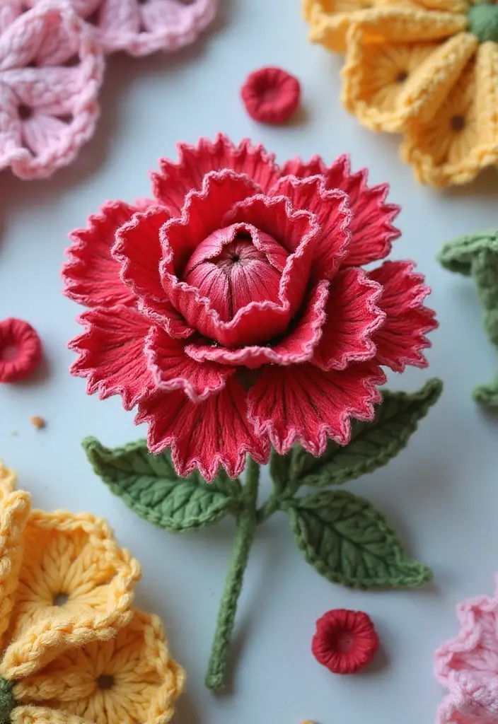 30 Gorgeous Floral Tutorials: How to Crochet a Flower Step-by-Step Photos - 20. Joyful Carnation Flower