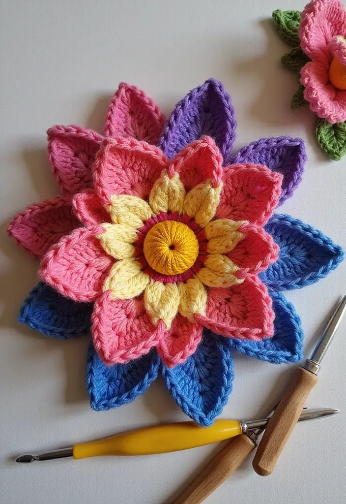 30 Gorgeous Floral Tutorials: How to Crochet a Flower Step-by-Step Photos - 25. Stunning Cosmos Flower