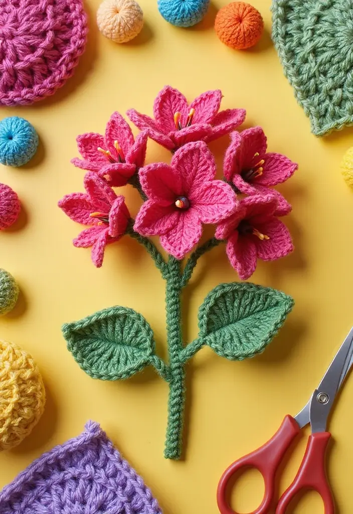 30 Gorgeous Floral Tutorials: How to Crochet a Flower Step-by-Step Photos - 27. Colorful Bougainvillea Flower