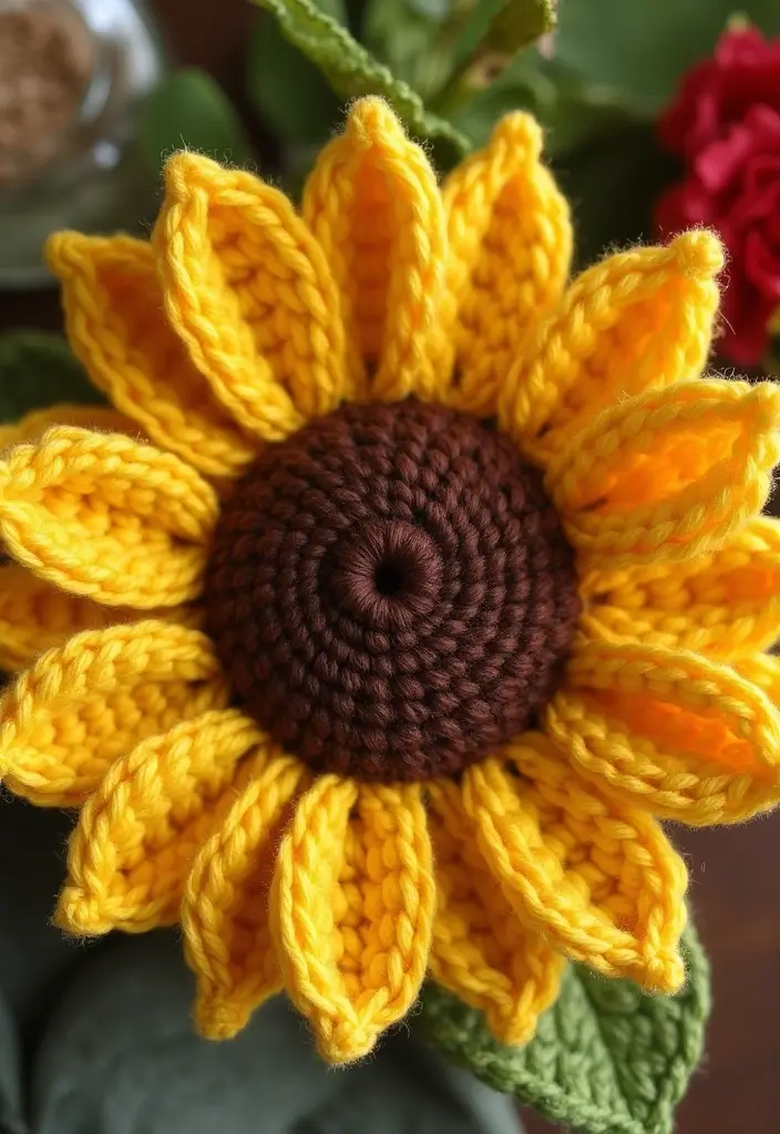 30 Gorgeous Floral Tutorials: How to Crochet a Flower Step-by-Step Photos - 4. Charming Sunflower Tutorial