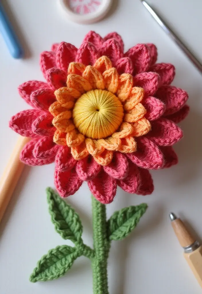 30 Gorgeous Floral Tutorials: How to Crochet a Flower Step-by-Step Photos - 9. Lovely Chrysanthemum Design
