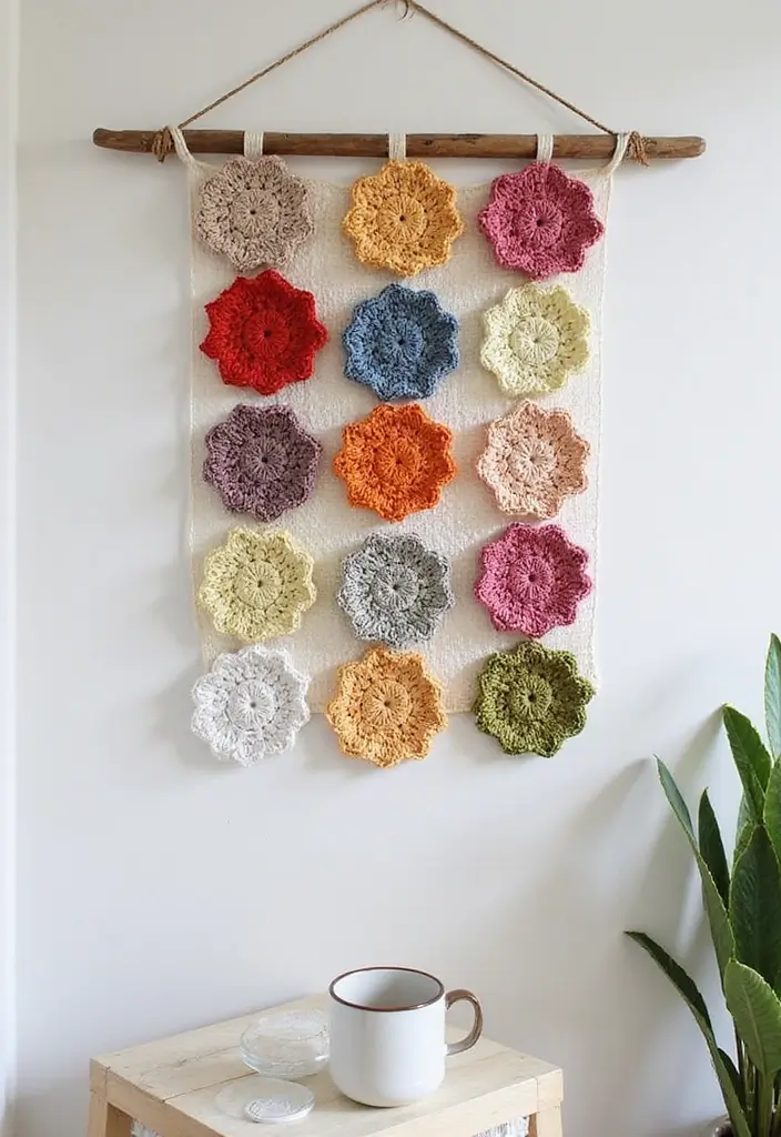 30 Home Decor Projects Using Crochet Coasters: Embrace Eco-Friendly Style - 1. Colorful Wall Hangings