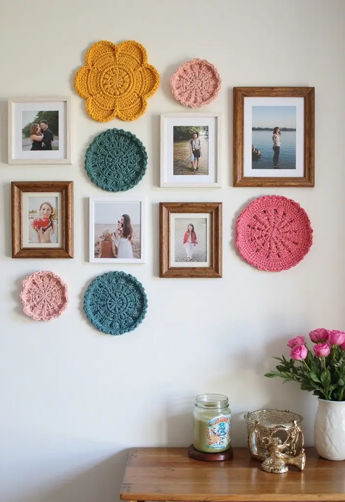30 Home Decor Projects Using Crochet Coasters: Embrace Eco-Friendly Style - 17. Fun Wall Art Frames
