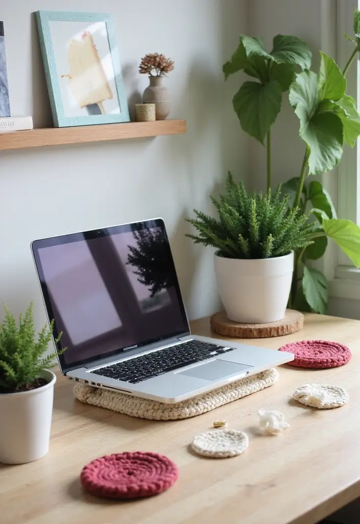 30 Home Decor Projects Using Crochet Coasters: Embrace Eco-Friendly Style - 18. Stylish Laptop or Tablet Stands