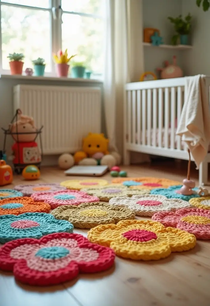 30 Home Decor Projects Using Crochet Coasters: Embrace Eco-Friendly Style - 22. Adorable Baby Mats