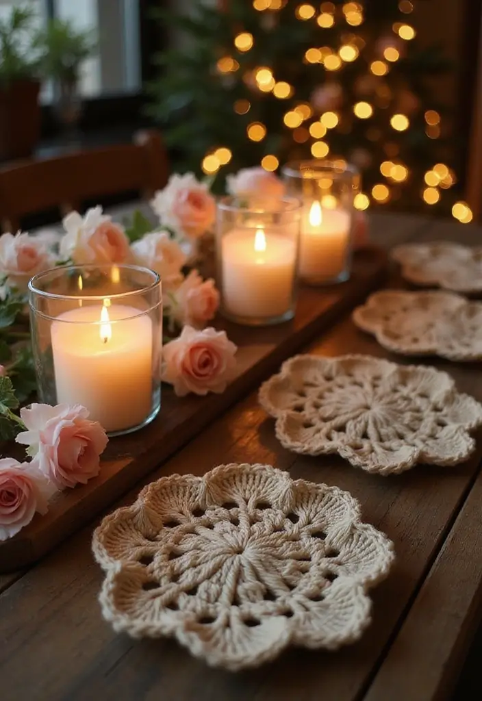 30 Home Decor Projects Using Crochet Coasters: Embrace Eco-Friendly Style - 23. Decorative Candle Holders