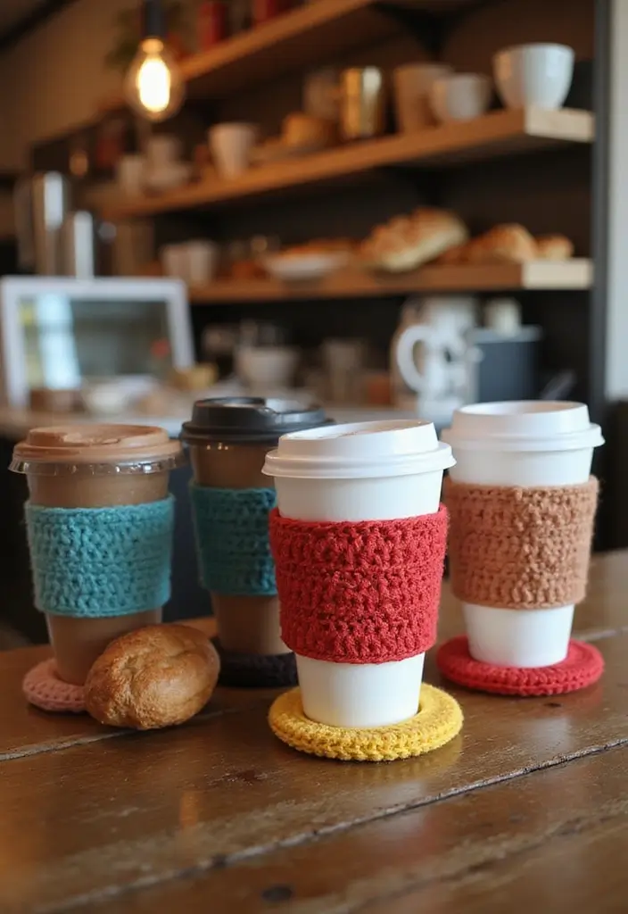 30 Home Decor Projects Using Crochet Coasters: Embrace Eco-Friendly Style - 24. Fun Coffee Sleeve Alternatives