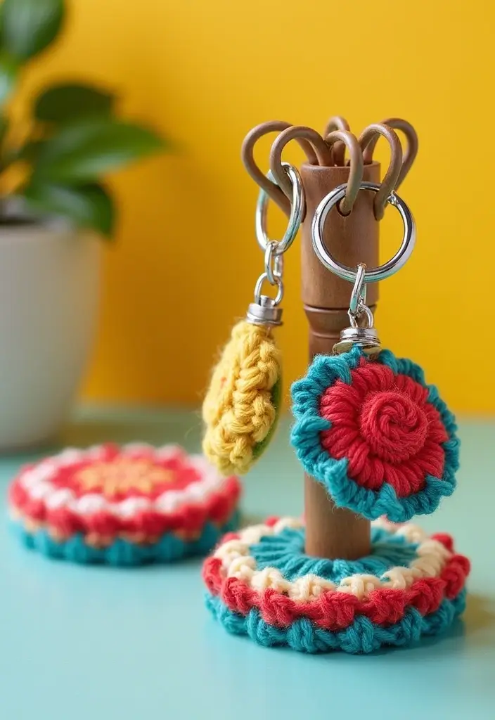 30 Home Decor Projects Using Crochet Coasters: Embrace Eco-Friendly Style - 25. Personalized Keychains
