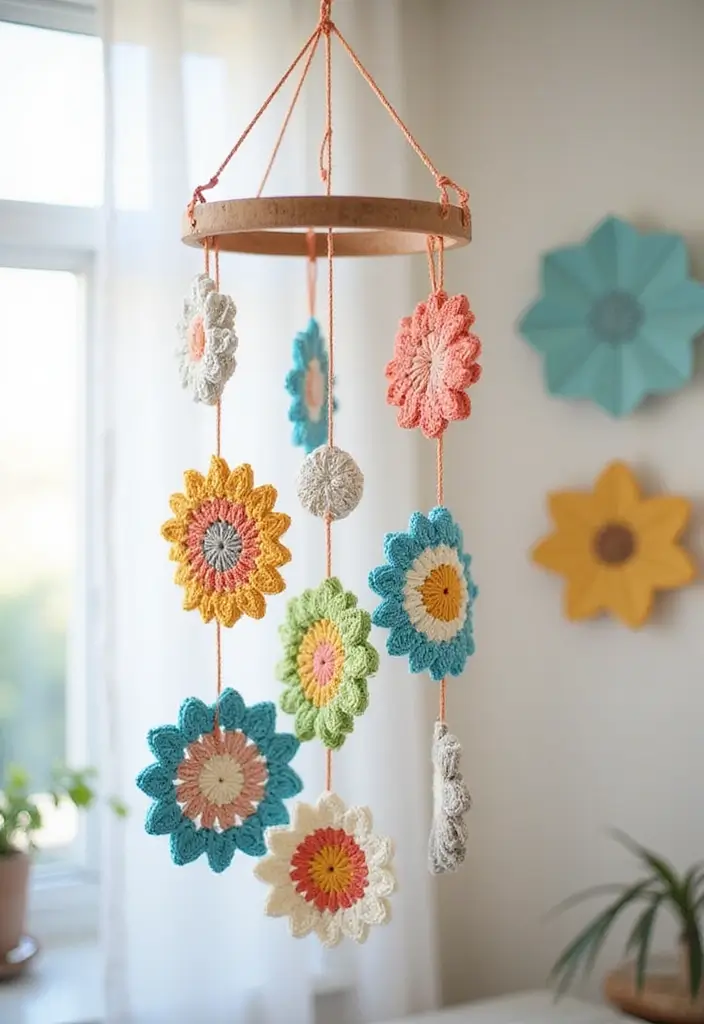 30 Home Decor Projects Using Crochet Coasters: Embrace Eco-Friendly Style - 26. Colorful Mobile Hangings