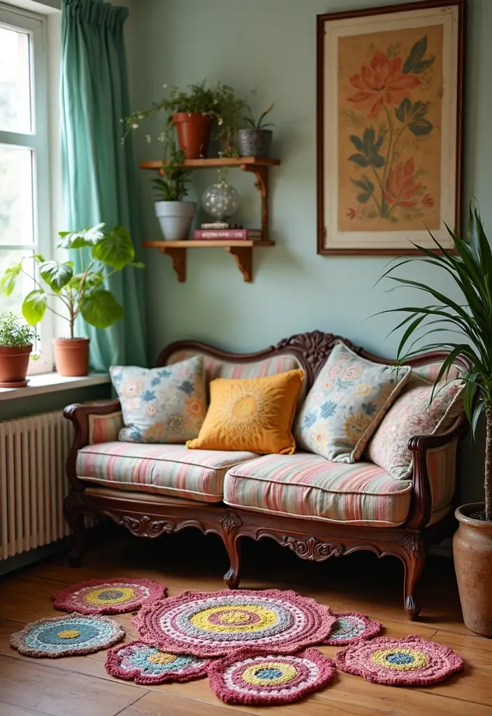 30 Home Decor Projects Using Crochet Coasters: Embrace Eco-Friendly Style - 28. Brightening Up Old Furniture