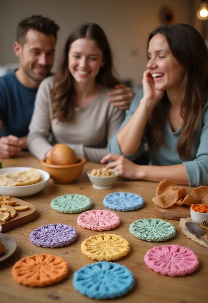 30 Home Decor Projects Using Crochet Coasters: Embrace Eco-Friendly Style - 29. Customizable Game Board Pieces