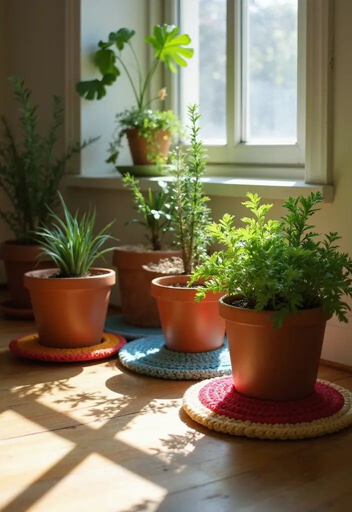 30 Home Decor Projects Using Crochet Coasters: Embrace Eco-Friendly Style - 3. Charming Plant Mats