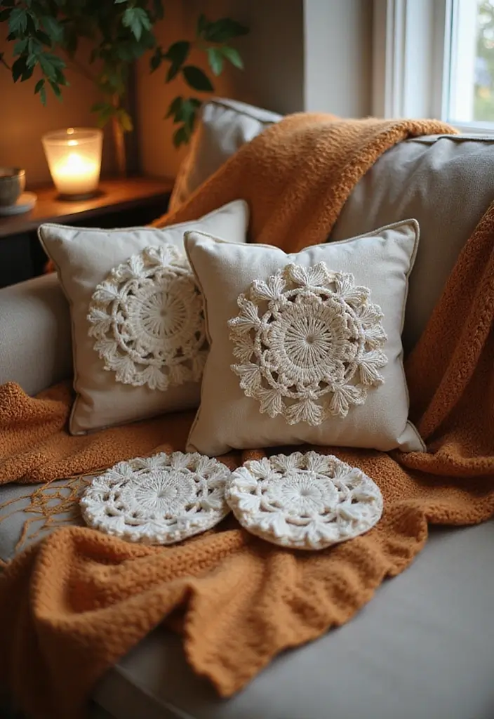 30 Home Decor Projects Using Crochet Coasters: Embrace Eco-Friendly Style - 8. Decorative Pillow Accents