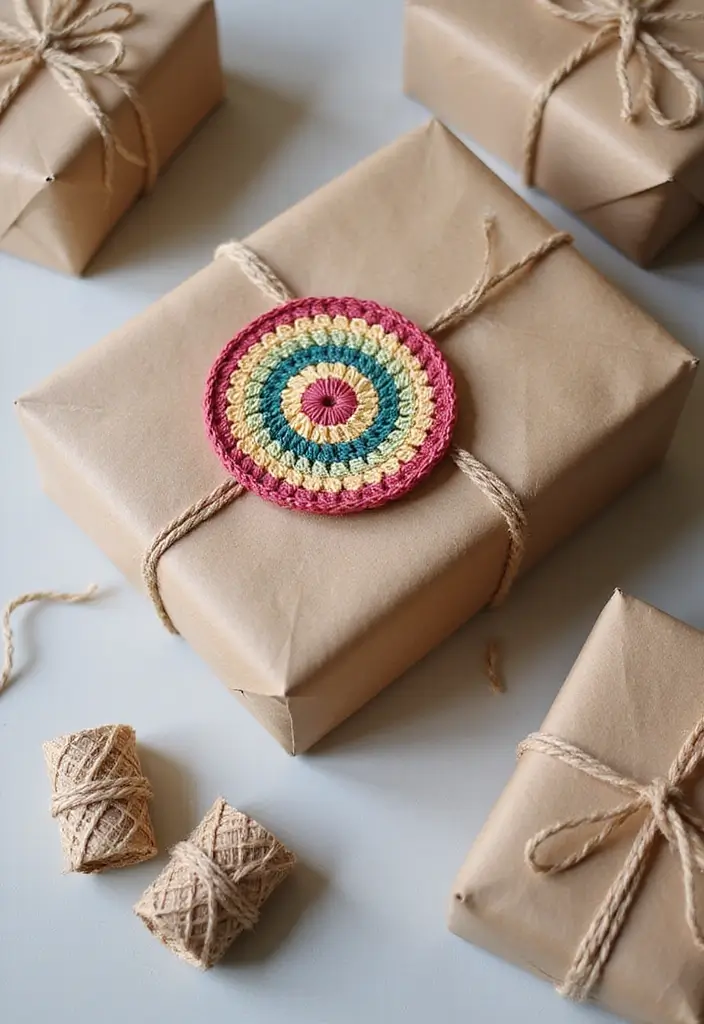 30 Home Decor Projects Using Crochet Coasters: Embrace Eco-Friendly Style - 9. Upcycled Gift Wrap