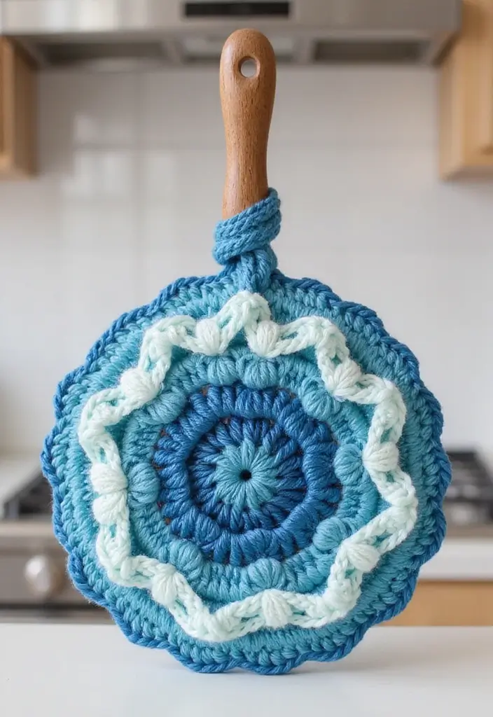 30 Kitchen-Ready Crochet Pot Holders Free Pattern with Modern and Vintage Styles - 12. Ombre Crochet Pot Holder