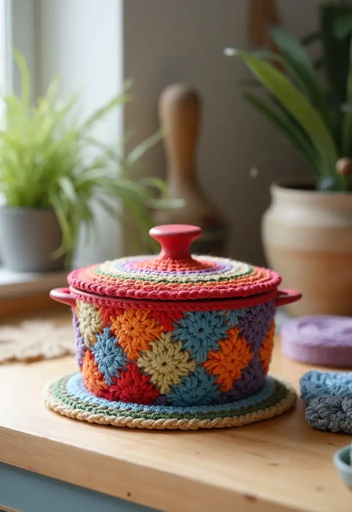 30 Kitchen-Ready Crochet Pot Holders Free Pattern with Modern and Vintage Styles - 19. Patchwork Crochet Pot Holder