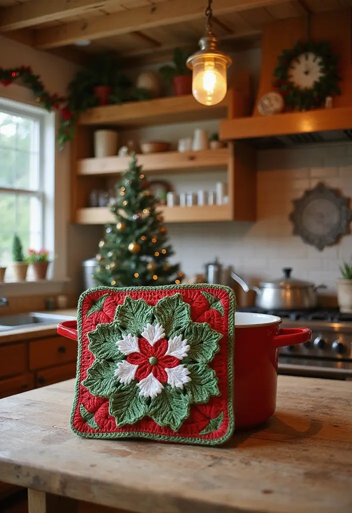 30 Kitchen-Ready Crochet Pot Holders Free Pattern with Modern and Vintage Styles - 22. Holiday-Themed Crochet Pot Holder